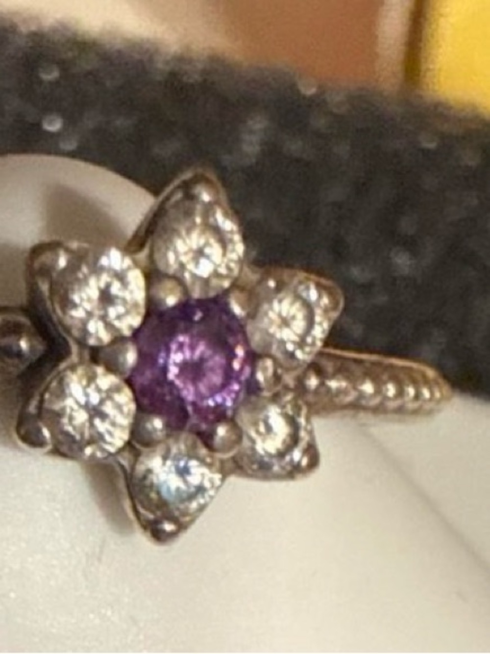Pandora Purple Center Flower Ring with Clear Accents - Women Jewelry